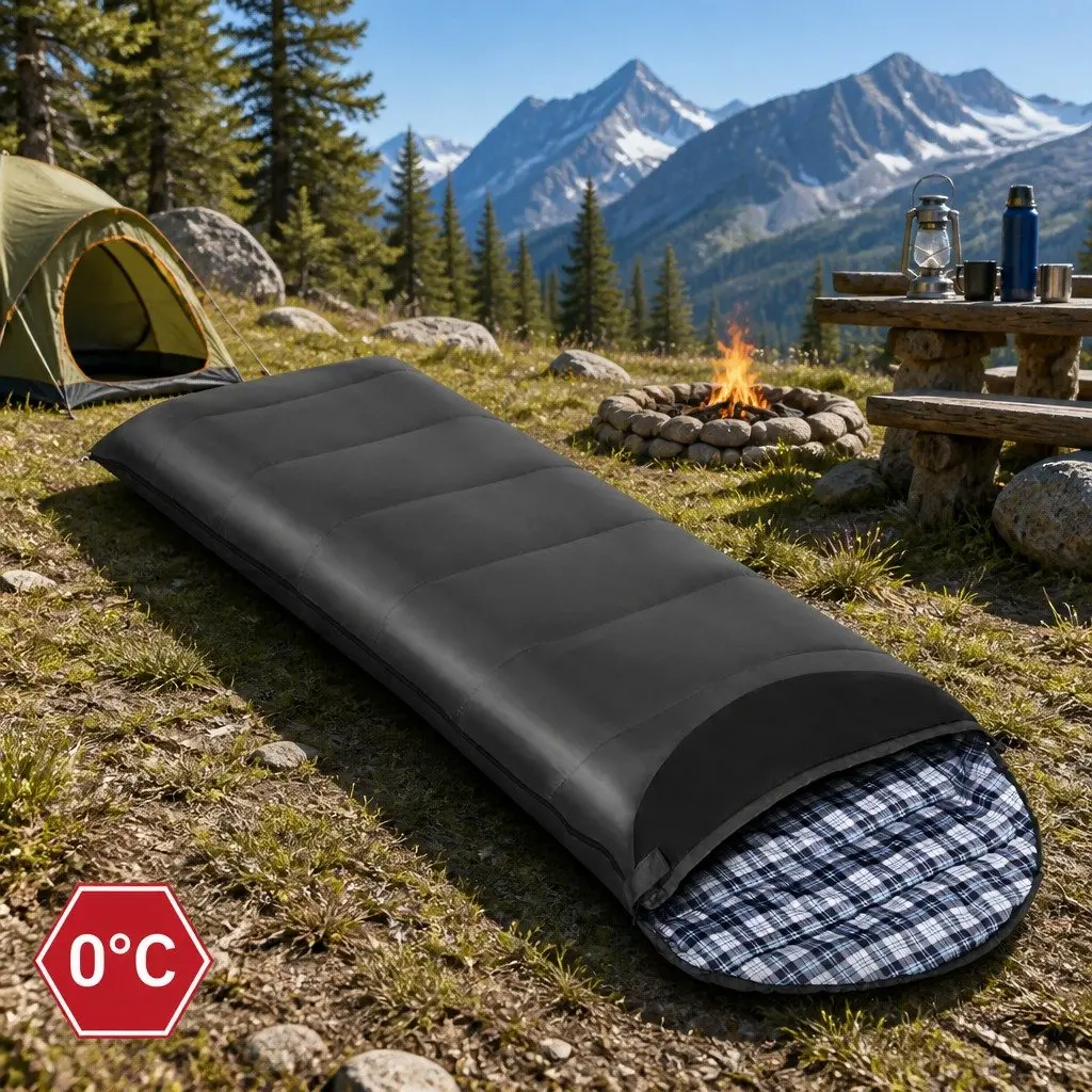 Single Sleeping Bag Thermal Camping Hiking 0°C Grey Compact Lightweight Portable