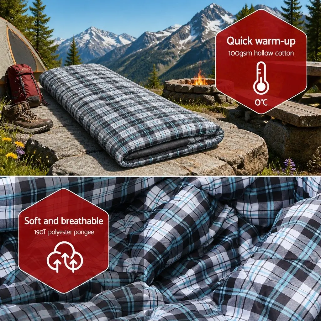 Single Sleeping Bag Thermal Camping Hiking 0°C Grey Compact Lightweight Portable