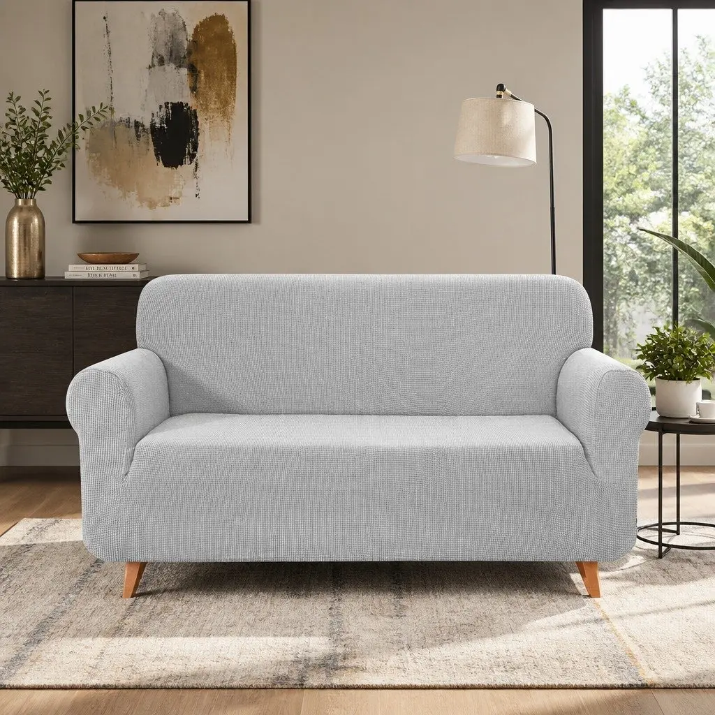 3 Seater Sofa Cover High Stretch Grey Polar Fleece Couch Protector Machine Washable