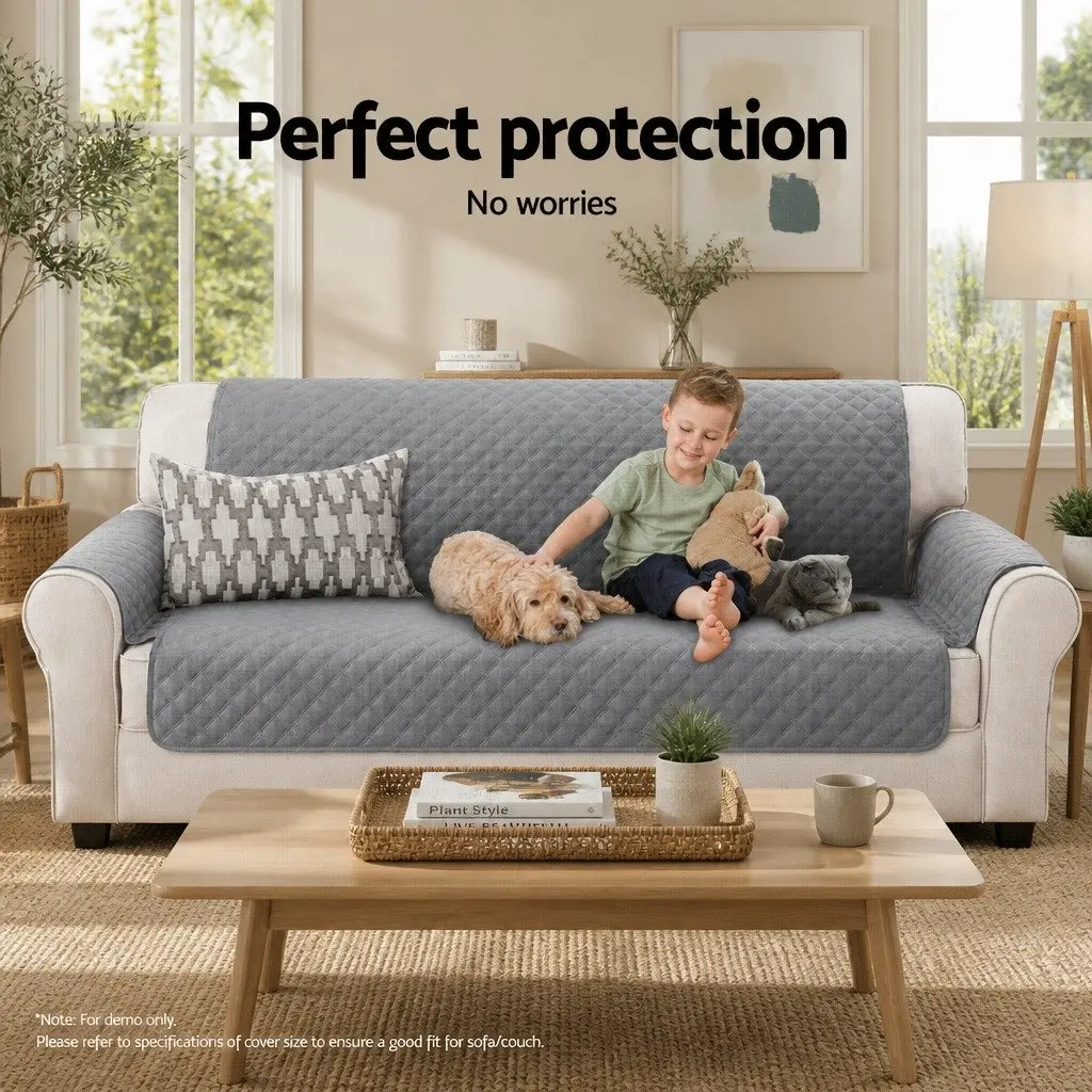Sofa Cover 3 Seater Diamond Quilted Grey Anti-Scratch Microfibre Couch Protector