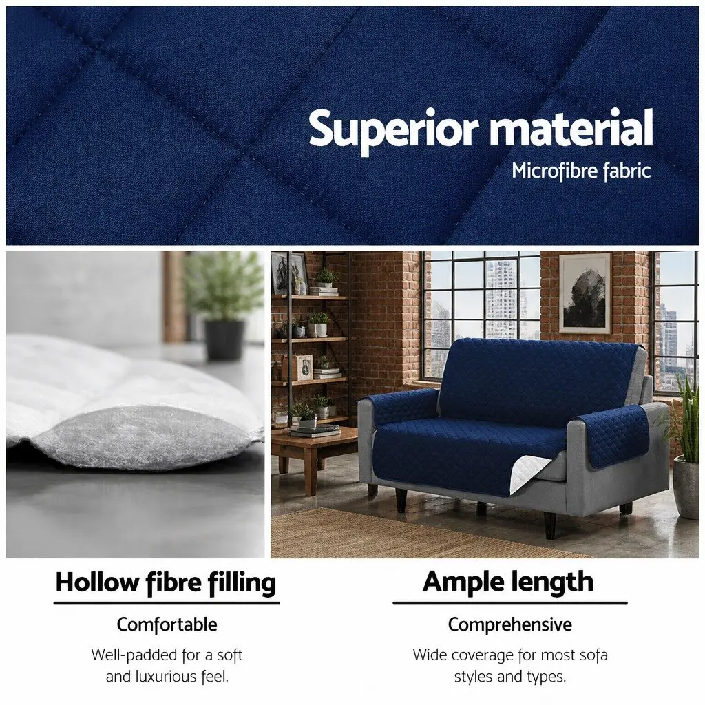 3 Seater Sofa Cover Quilted Microfibre Navy Anti-Slip