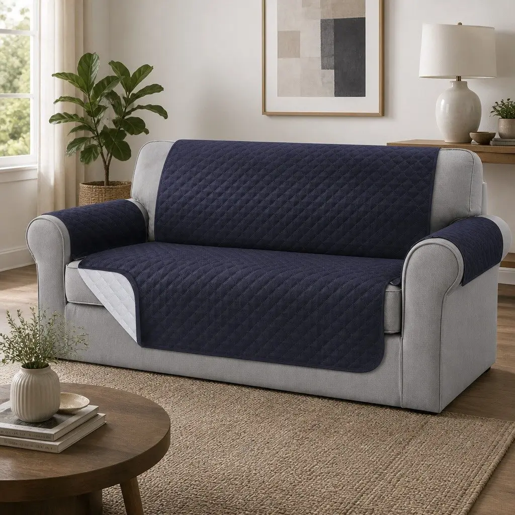 3 Seater Sofa Cover Water Resistant Diamond Quilted Design Dark Grey Couch