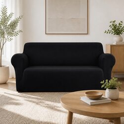Sofa Cover Couch Covers 3 Seater Stretch Knitted Fabric Black Easy Installation