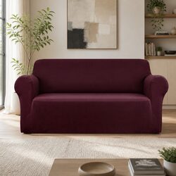 Sofa Cover 3 Seater Stretch Couch Protector Burgundy Knitted Fabric Machine