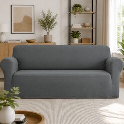 4 Seater Sofa Cover Stretch Knitted Fabric Grey Couch Protection Easy Install