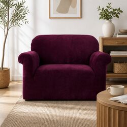 1 Seater Sofa Cover Velvet Arm Chair Couch Furniture Protector Ruby Red