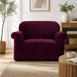 1 Seater Sofa Cover Velvet Arm Chair Couch Furniture Protector Ruby Red