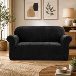 2 Seater Sofa Cover Velvet Stretch Couch Protector Washable Furniture Black