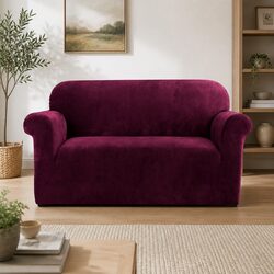2 Seater Sofa Cover Velvet Couch Protector Stretch Furniture Ruby Red
