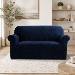 2 Seater Sofa Cover Velvet Couch Protector Stretch Furniture Safeguard Navy Blue