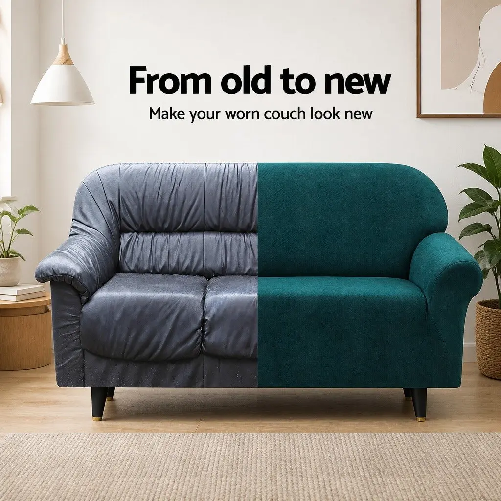 3 Seater Sofa Cover Velvet Couch Protector Stretch Agate Green