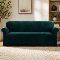 4 Seater Sofa Cover Velvet Stretch Couch Protector Agate Green Machine Washable