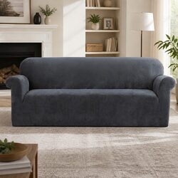 4 Seater Sofa Cover Velvet Couch Protector Grey Stretchable Anti-slip Elastic