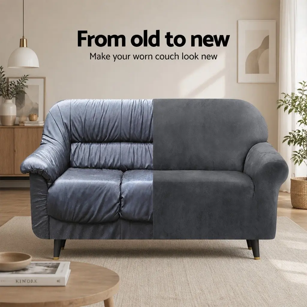 4 Seater Sofa Cover Velvet Protector Grey Stretchable Anti-slip Elastic