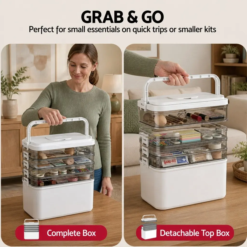 5 Tier Clear Plastic Storage Box Detachable Portable Organizer Container with