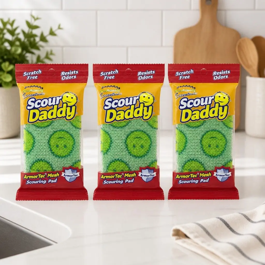 Essentials Scour Pad Green 3 Pack Household Kitchen Cleaning Tools