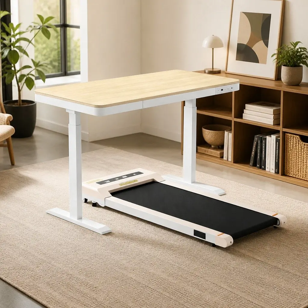 Electric Standing Desk Treadmill Combo Adjustable Height 120cm Oak Colour