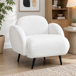 Single Sofa Chair Fleece Upholstered Armchair Lounge Seat White Relax Furniture