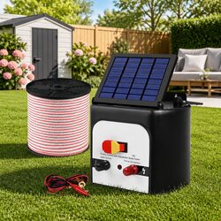 Solar Electric Fence Energiser 8km Farm Livestock Poly Tape Insulators Kit