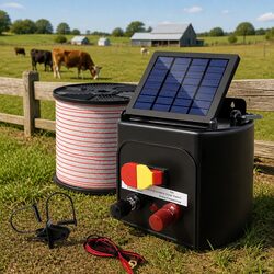 Solar Electric Fence Energiser 3KM Livestock Farm Animal Control Kit Polytape