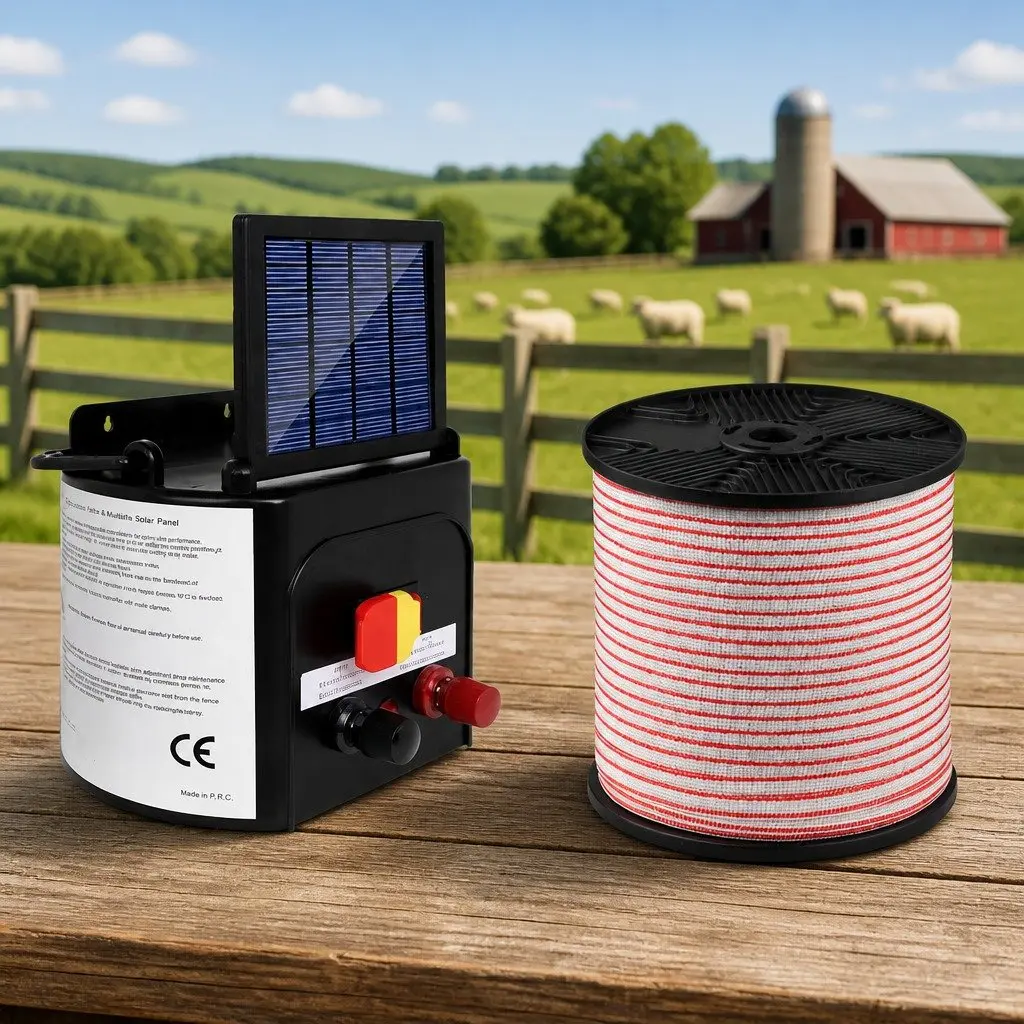 Solar Electric Fence Energiser 3KM Livestock Control Kit Monocrystalline Solar Panel Waterproof Black