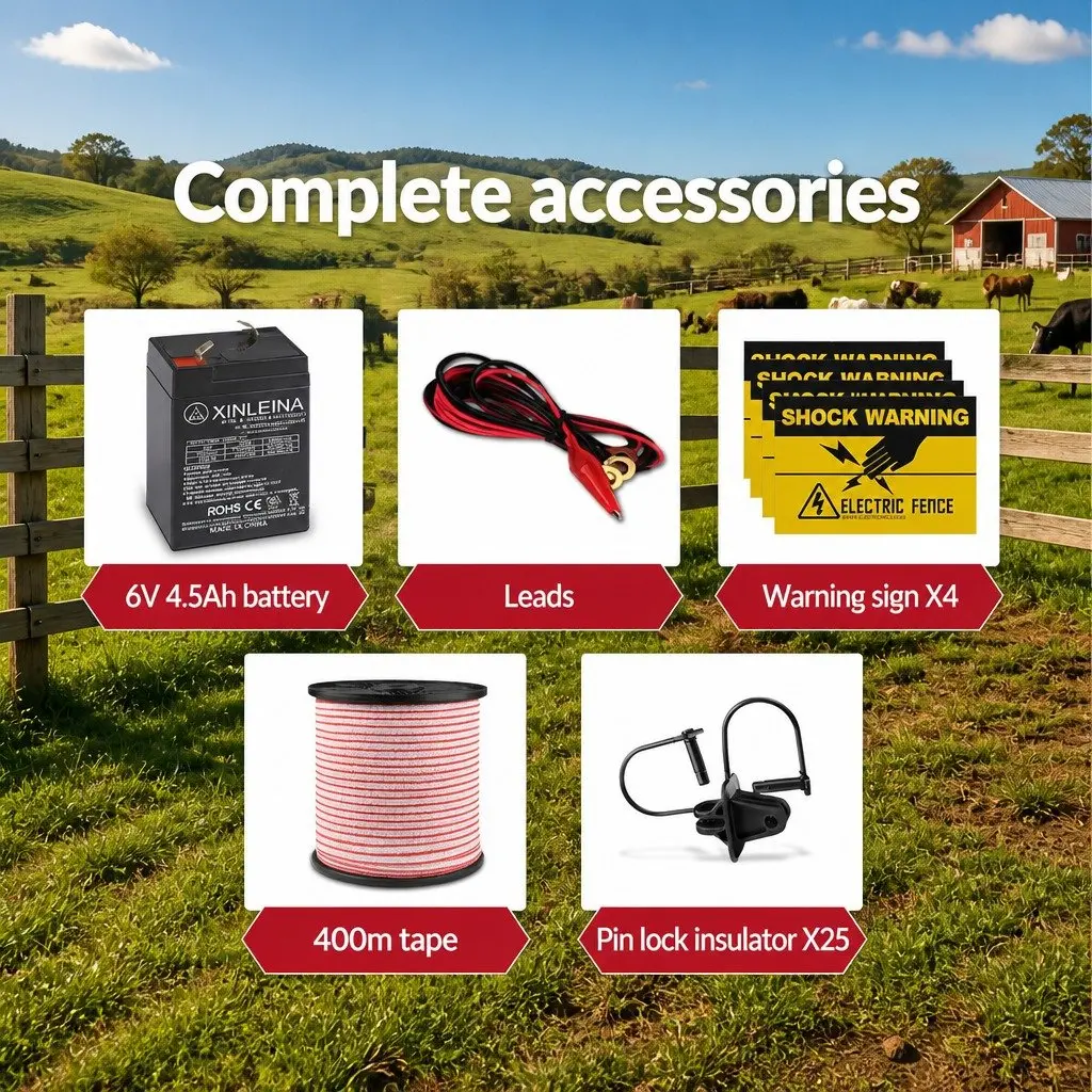 Solar Electric Fence Energiser 3KM Livestock Control Kit Monocrystalline Solar Panel Waterproof Black
