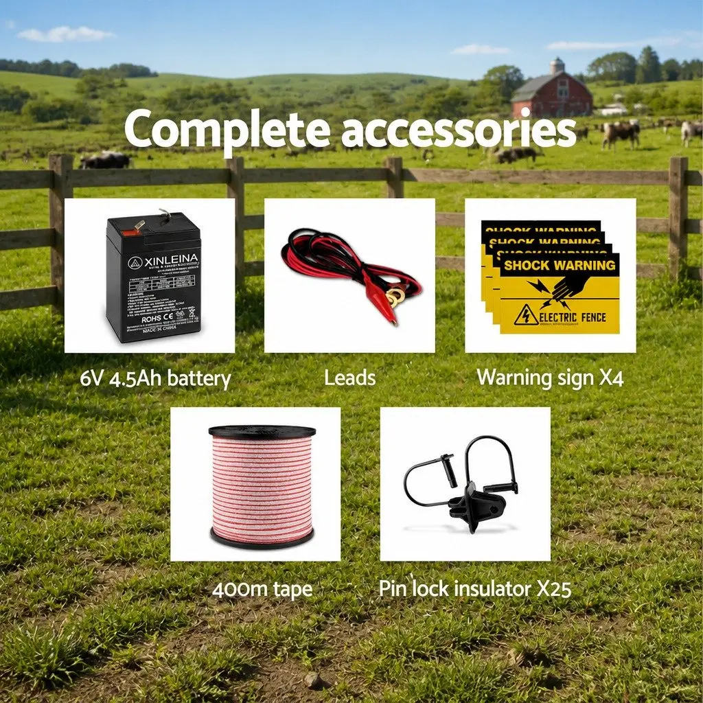 Solar Electric Fence Energiser 3KM Livestock Control Kit Monocrystalline Solar Panel Waterproof Black