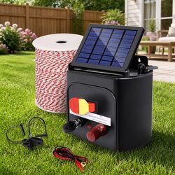 Solar Electric Fence Energiser 5km Livestock Pet Control Poly Wire Insulators