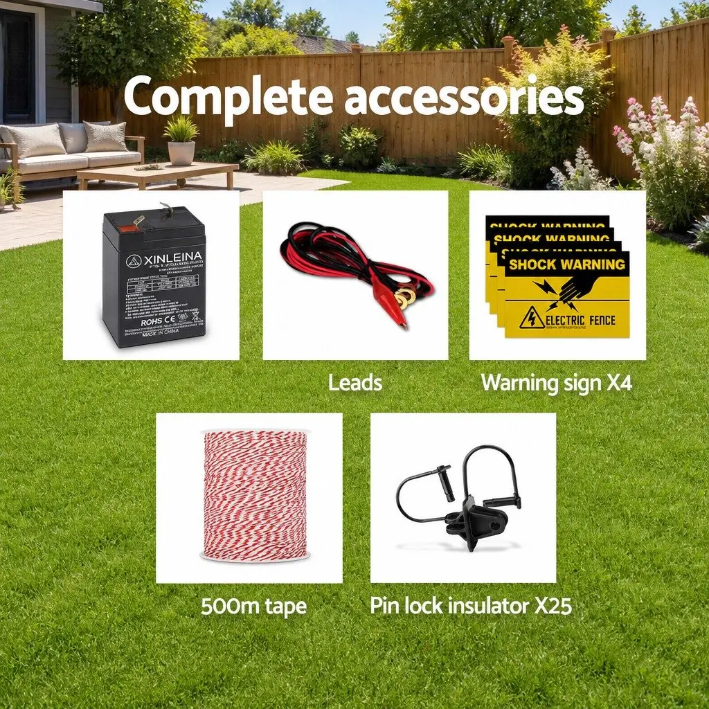 Solar Electric Fence Energiser 5km Livestock Pet Control Poly Wire Insulators