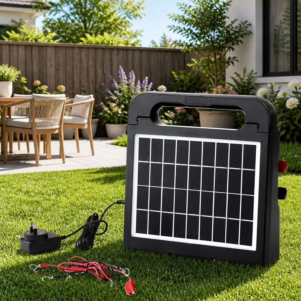 Solar Electric Fence Energiser Water-Resistant 5km Portable Black