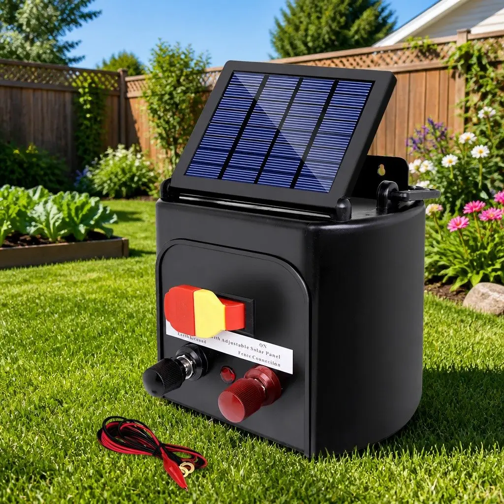 Solar Electric Fence Energiser 5km Waterproof Compact Black