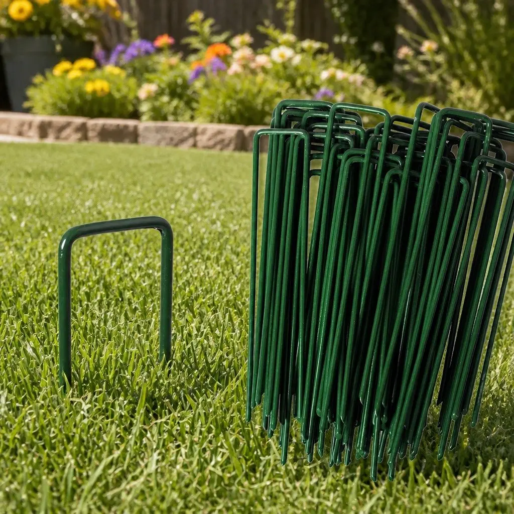 Synthetic Grass Pins U-Shape Turf Fixing Anchors Steel Green 150mm x 30mm x 3mm 100 Piece
