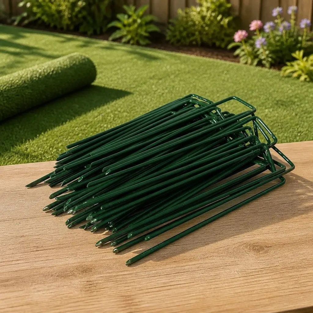 Synthetic Grass Pins U-Shape Durable Steel Green 50 Piece