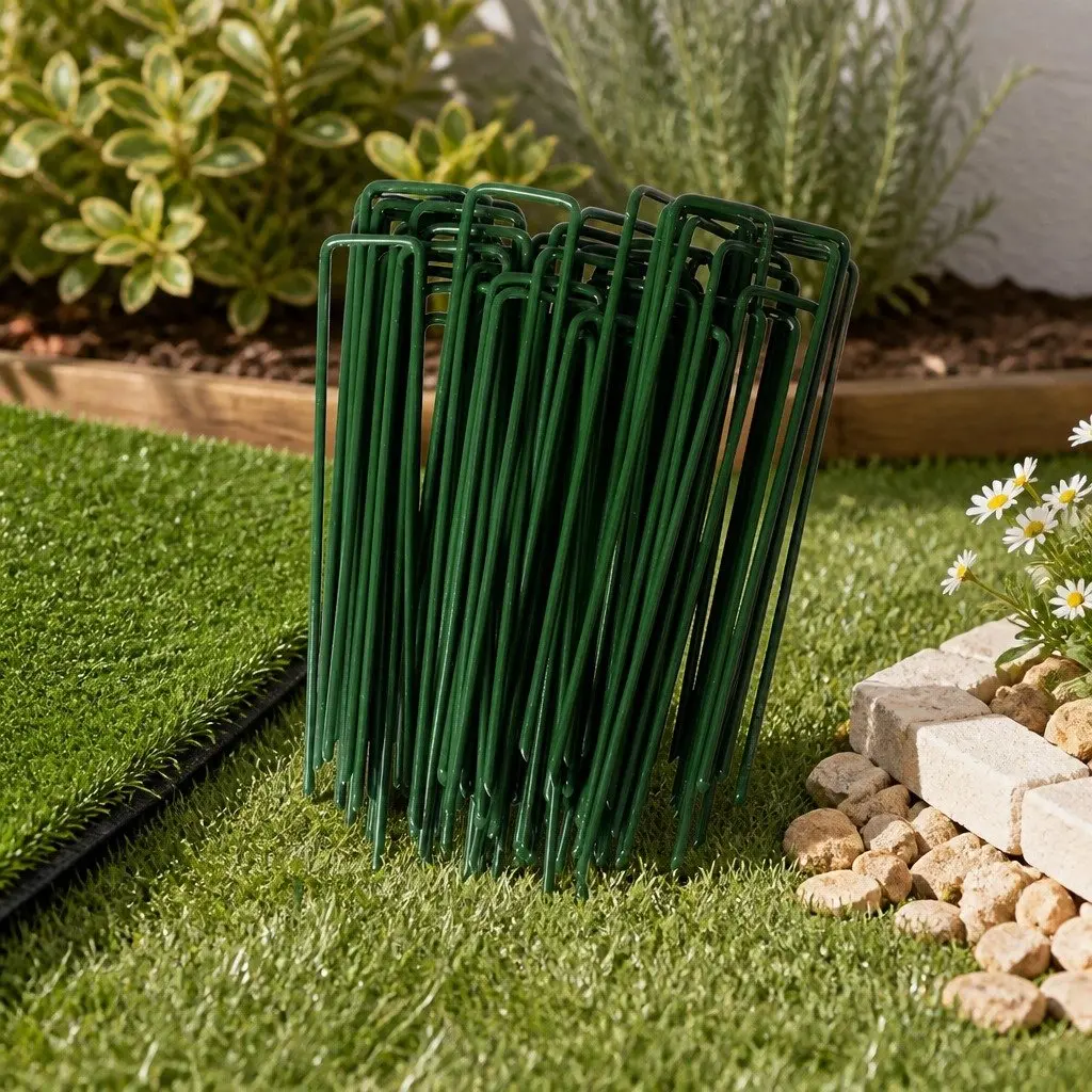 Synthetic Grass Pins U-Shape Durable Steel Green 50 Piece