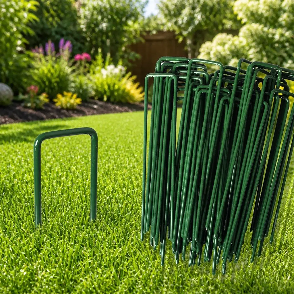 Synthetic Grass Pins U-Shape Durable Steel Green 50 Piece