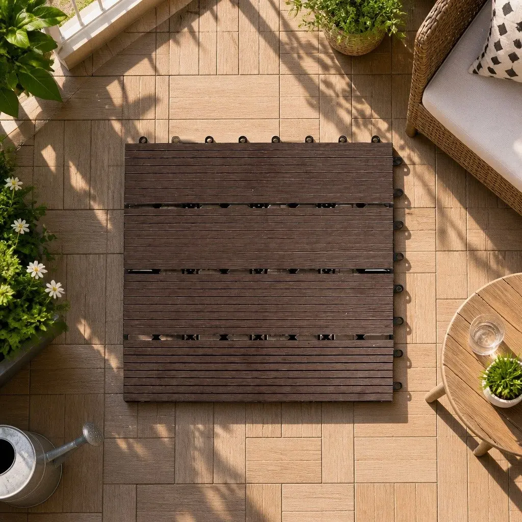 Interlocking Floor Tiles Plastic Decking Outdoor 30cm Coffee