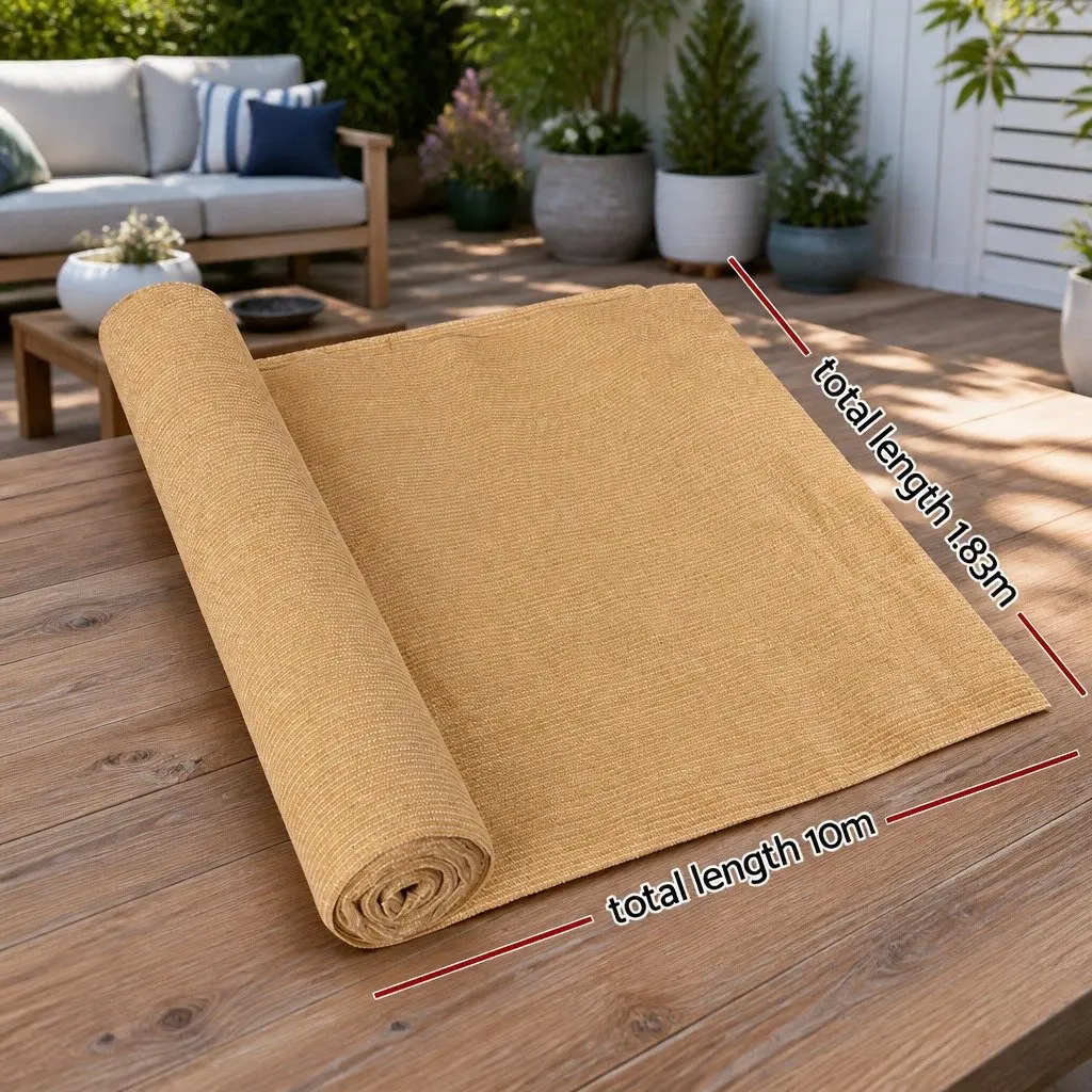 Shade Cloth 90% UV Block Heavy Duty 1.83m x 10m Beige Mono-tape Knitted Fabric Outdoor Garden Shadecloth