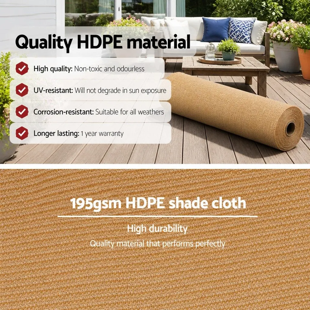 Shade Cloth 90% UV Block Heavy Duty 1.83m x 10m Beige Mono-tape Knitted Fabric Outdoor Garden Shadecloth
