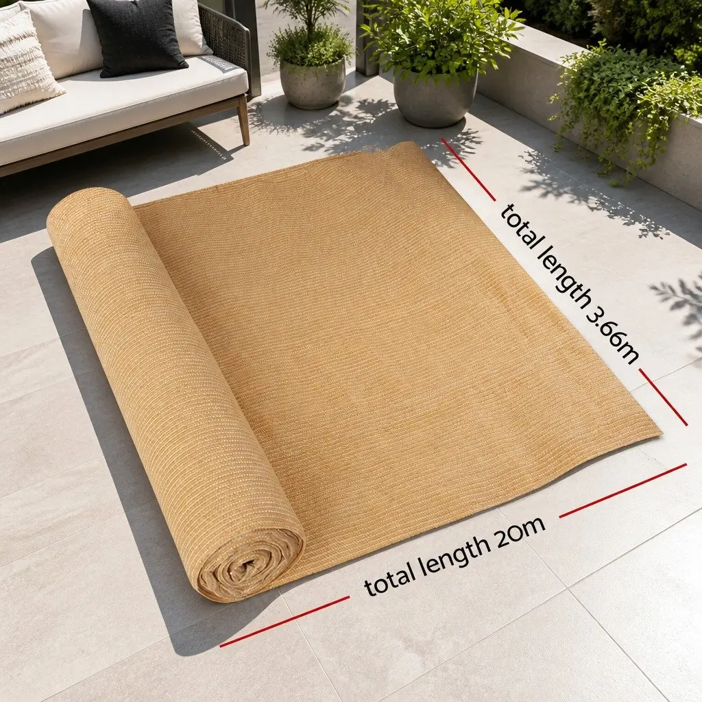 Shade Cloth 90% UV Block Heavy Duty Knitted Fabric 3.66x20m Beige Sunshade