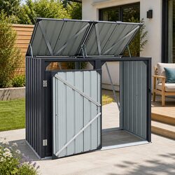 Double Wheelie Bin Storage Shed Steel Garden Waste Enclosure Lockable Doors