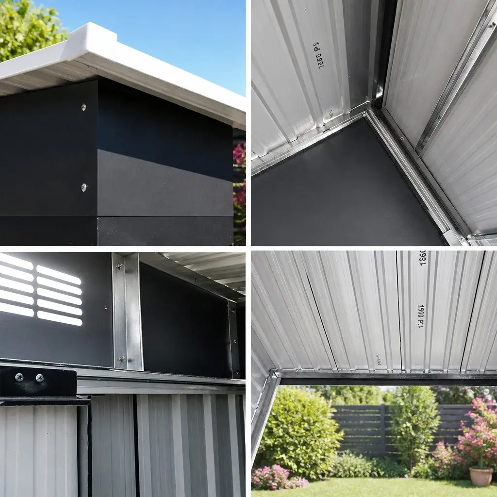 Garden Shed Outdoor Storage Workshop 1.94x1.21M Grey Galvanized Steel Sliding Door
