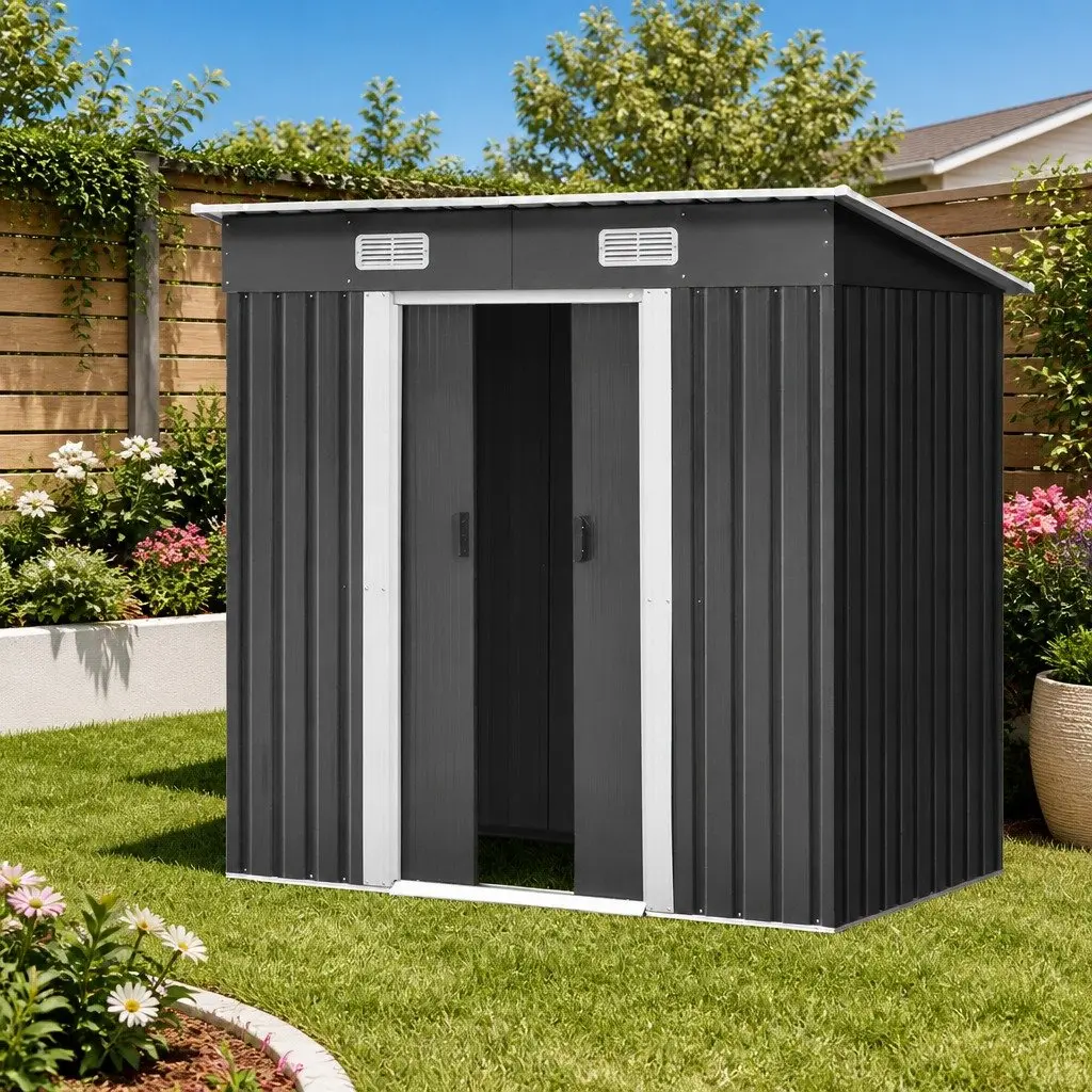 Garden Shed Outdoor Storage Workshop 1.94x1.21M Grey Galvanized Steel Sliding Door