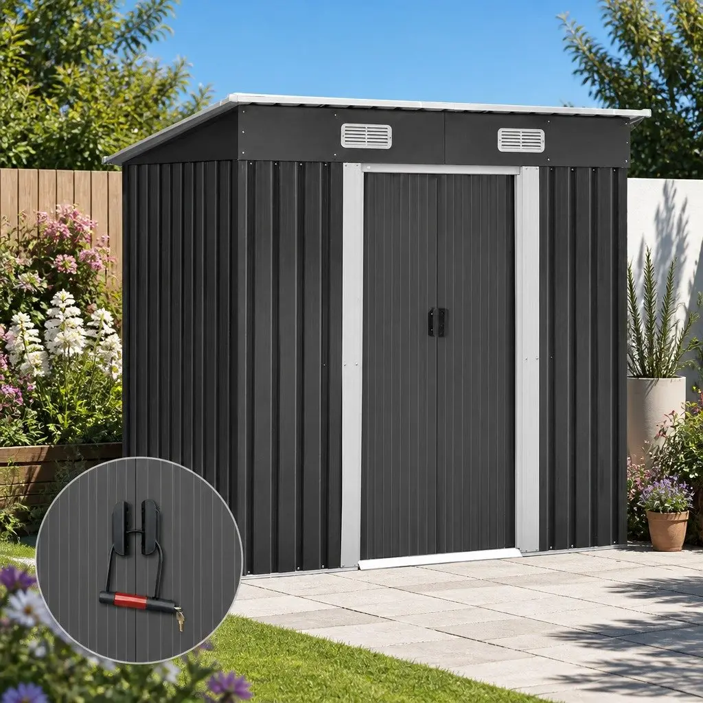 Garden Shed Outdoor Storage Workshop 1.94x1.21M Grey Galvanized Steel Sliding Door