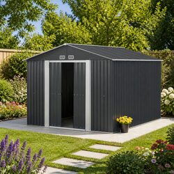 Garden Shed 3x3M Outdoor Storage Tool Workshop House Shelter Grey