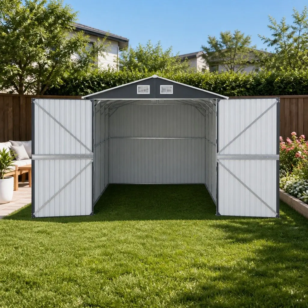 Garden Shed Outdoor Storage Workshop Tool House 3x5.38M Grey Steel Shelter