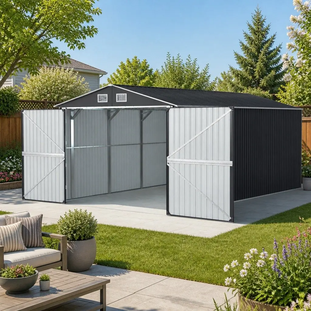 Garden Shed Outdoor Storage Workshop 3x5.38M Grey Steel