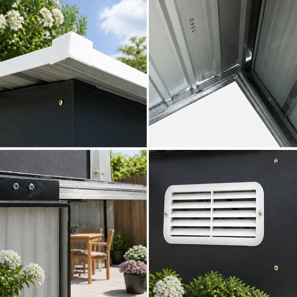 Metal Garden Shed Outdoor Storage Workshop 2.58x3.14M Grey with Sliding Door and Ventilation