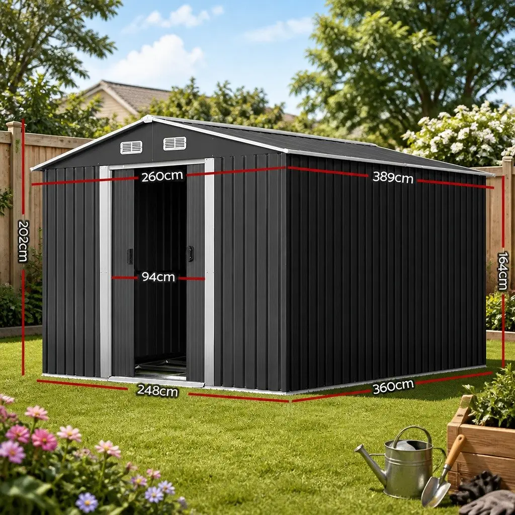 Garden Shed Metal Base Outdoor Storage Workshop 2.6x3.9M Grey