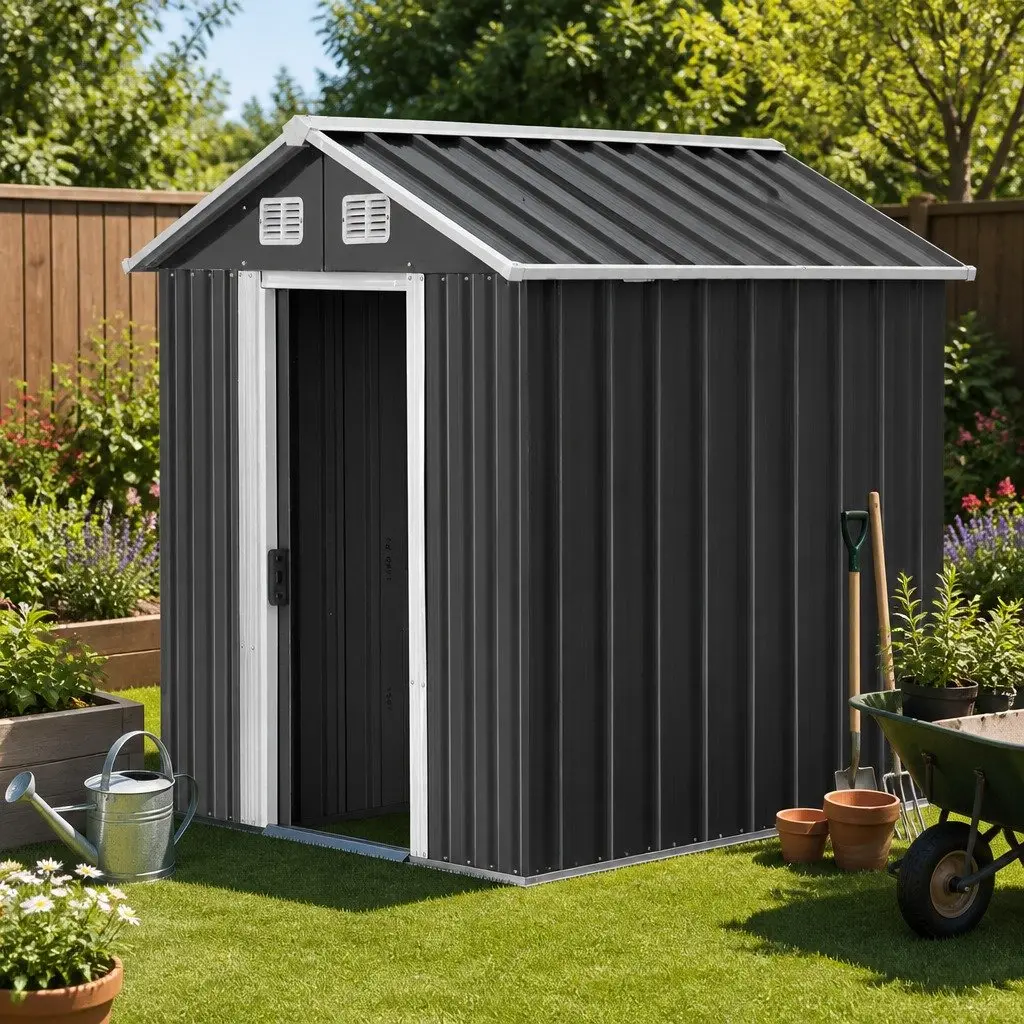 Garden Shed Metal Base Outdoor Storage Workshop 2.6x3.9M Grey