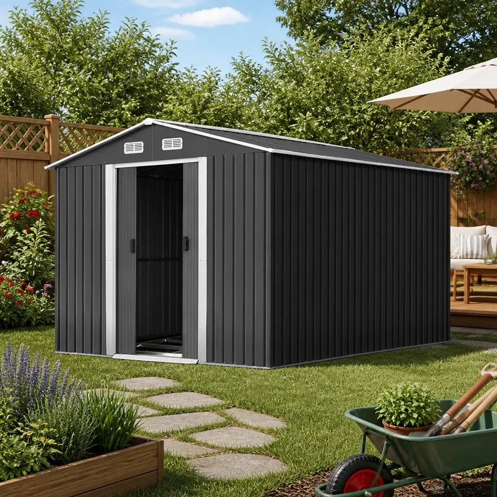 Garden Shed Metal Base Outdoor Storage Workshop 2.6x3.9M Grey